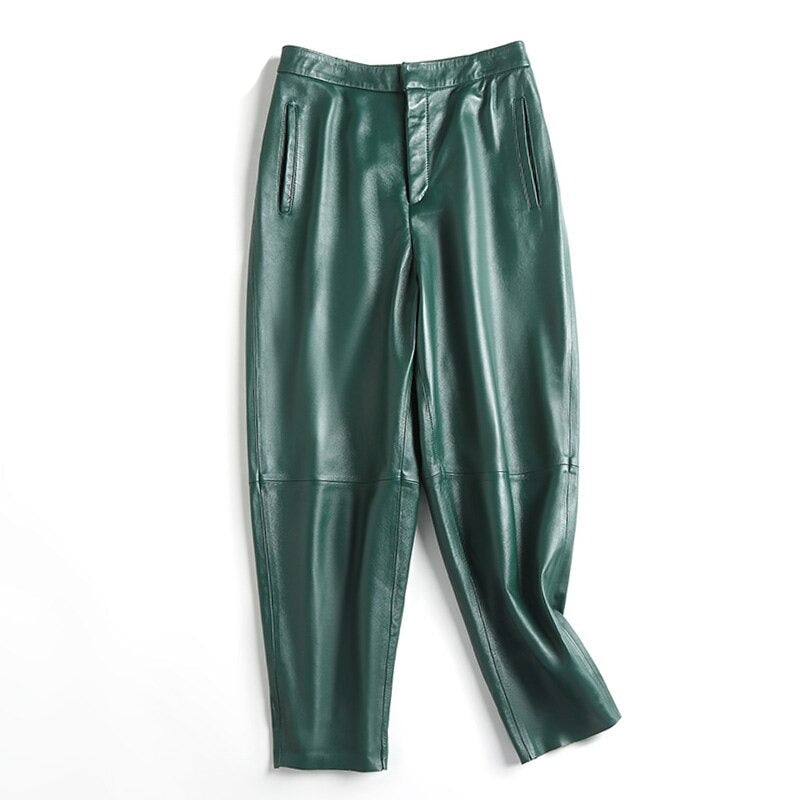 Pantalon taille haute femme vert vintage