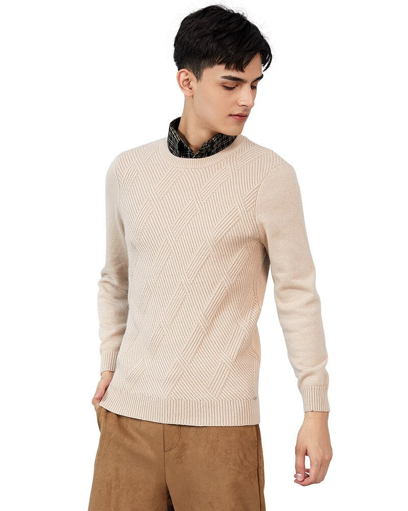 Pull Vintage Gabicci Années 90 - Motif Géométrique Beige/marine, Taille M, Occasion Bon état